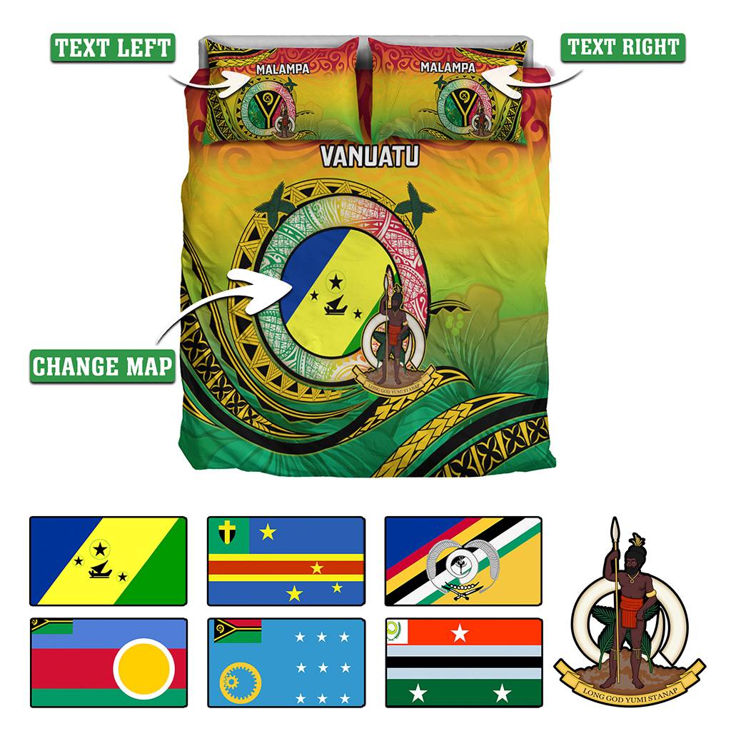 Custom Vanuatu Provinces Bedding Set Coat Of Arms Mix Flag