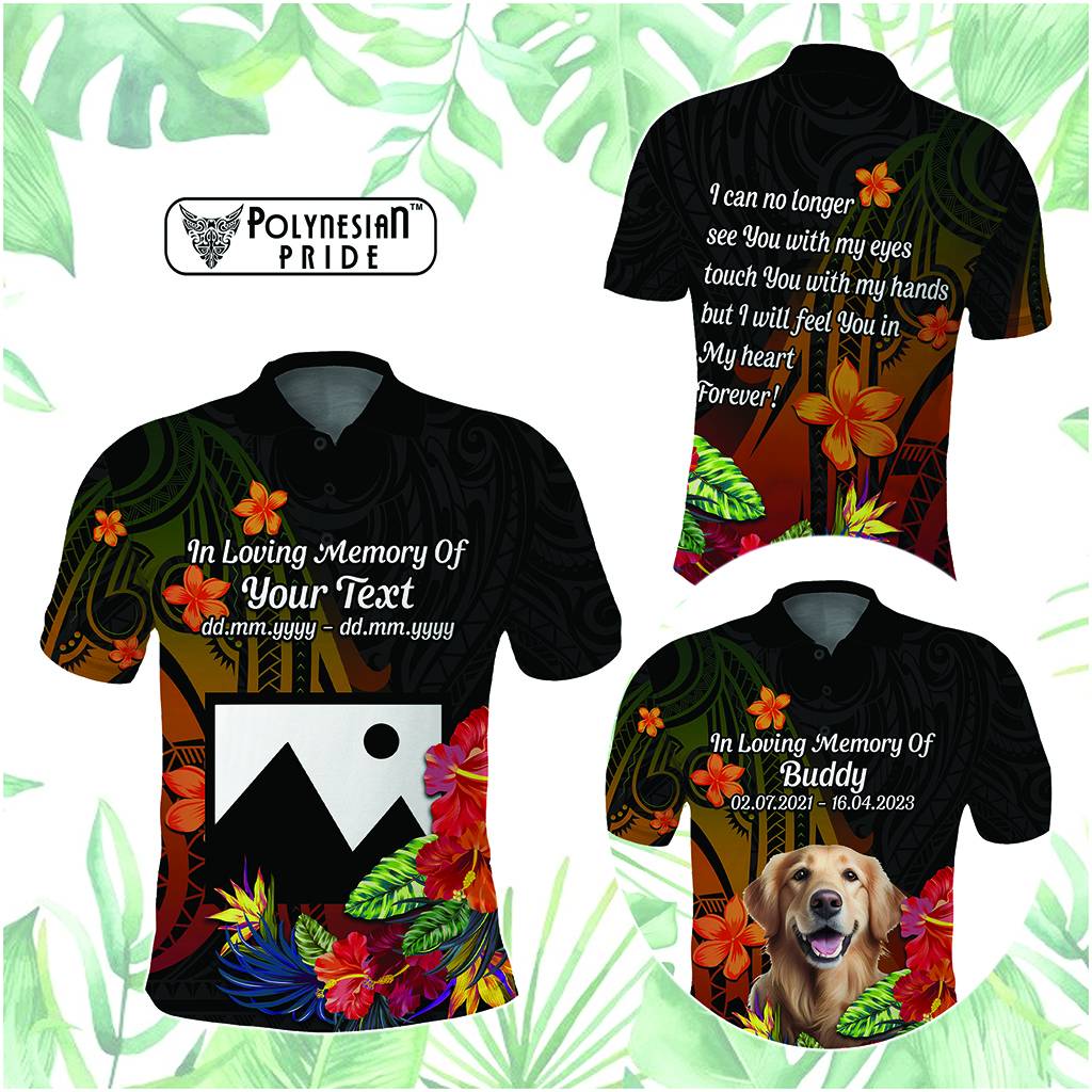 Custom Photo In Loving Memory Polo Shirt Polynesian Memorial Gift For Family And Pet Lovers