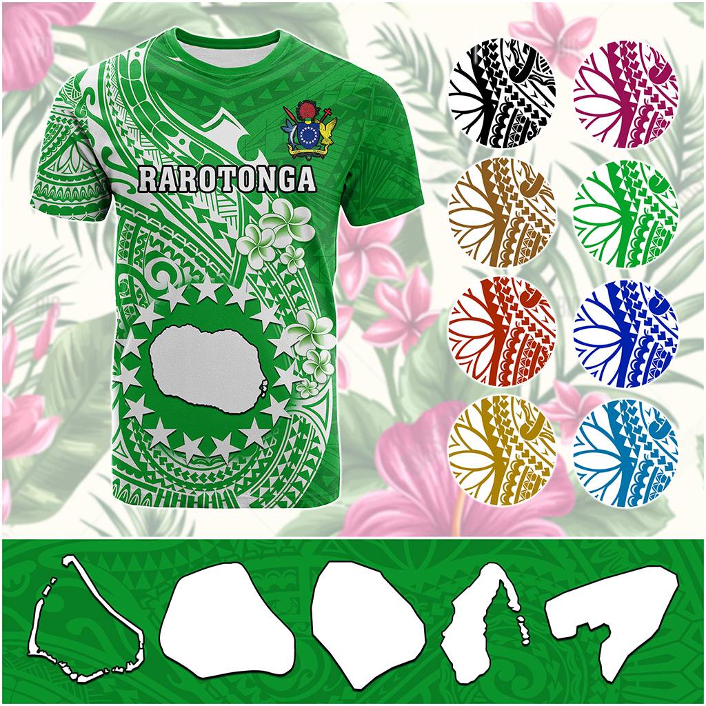 Custom Cook Islands T Shirt Islands Map Plumeria With Polynesian Tattoo