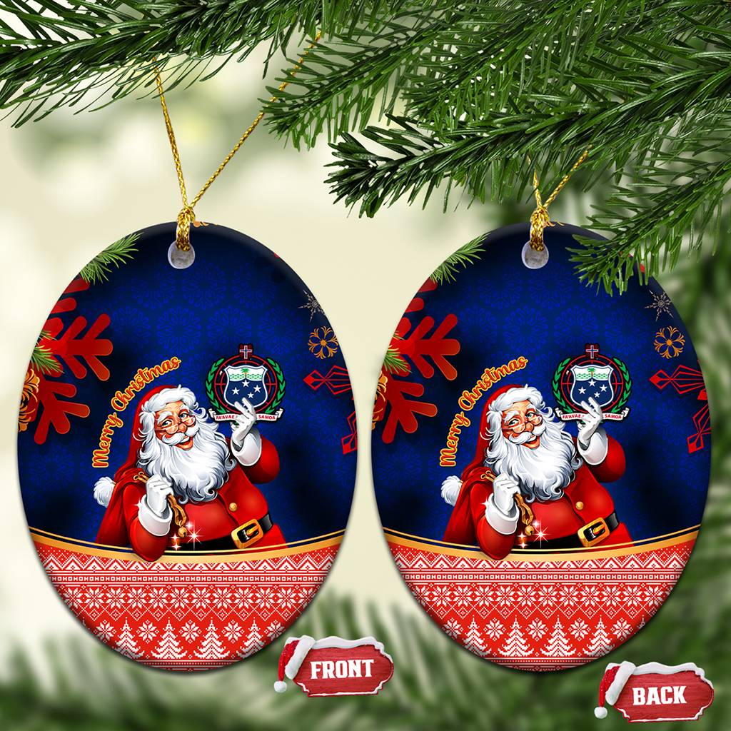 Custom Polynesian Ceramic Ornament Happy Santa Claus With Coat Of Arms