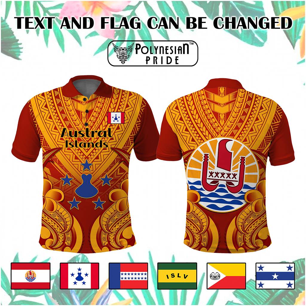 Custom French Polynesia Polo Shirt Five Groups Of Islands Flag Plumeria Polynesian Tribal