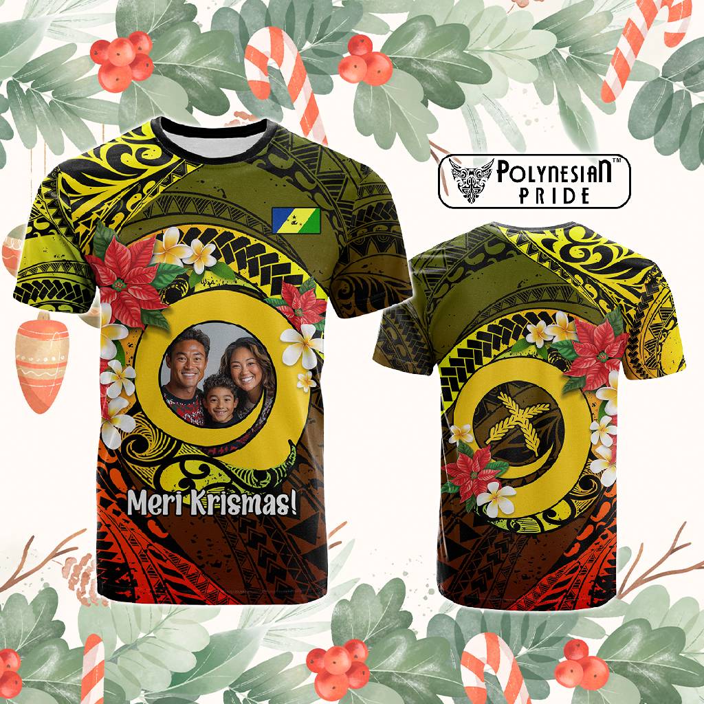 Custom Photo Vanuatu T Shirt Vanuatuan Pig Tusk Meri Krismas