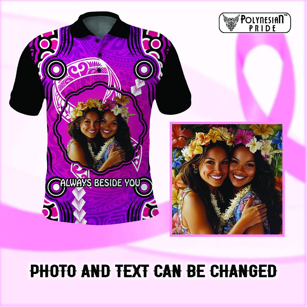 Custom Photo Cancer Awareness Polo Shirt Brave Strong Aboriginal With Polynesian Pattern