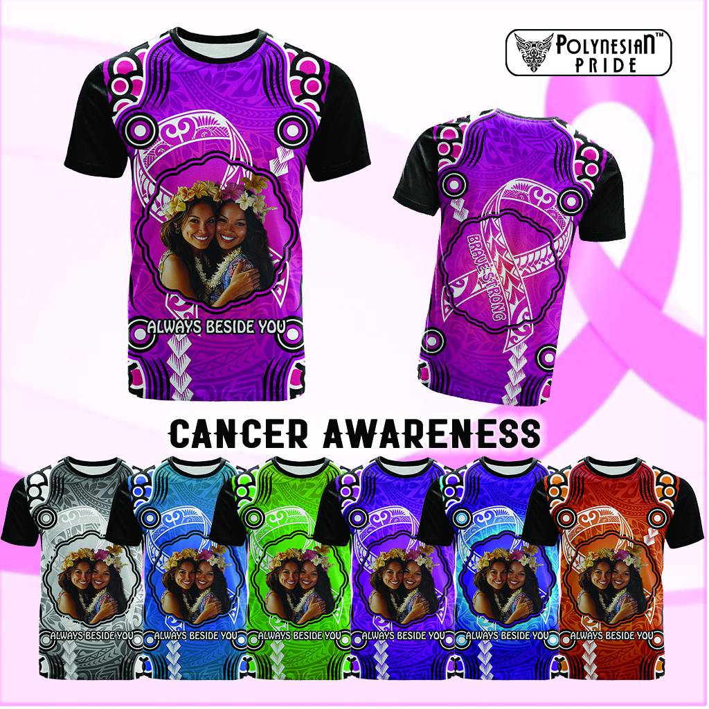 Custom Photo Cancer Awareness T Shirt Brave Strong Aboriginal With Polynesian Pattern