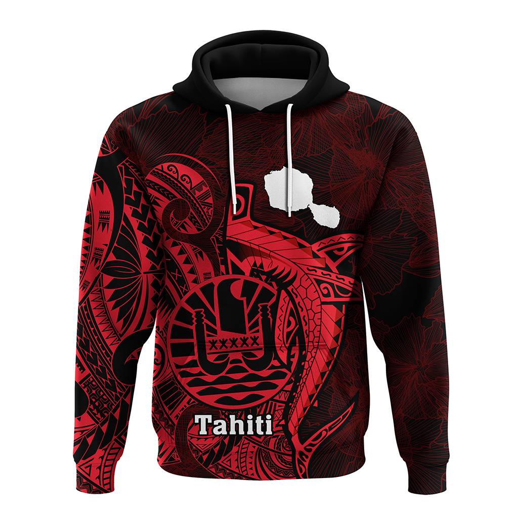 Custom French Polynesia Hoodie Map Of Islands Flag Hibiscus With Polynesian Shark Tattoo