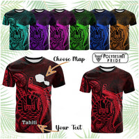 Custom French Polynesia T Shirt Map Of Islands Flag Hibiscus With Polynesian Shark Tattoo