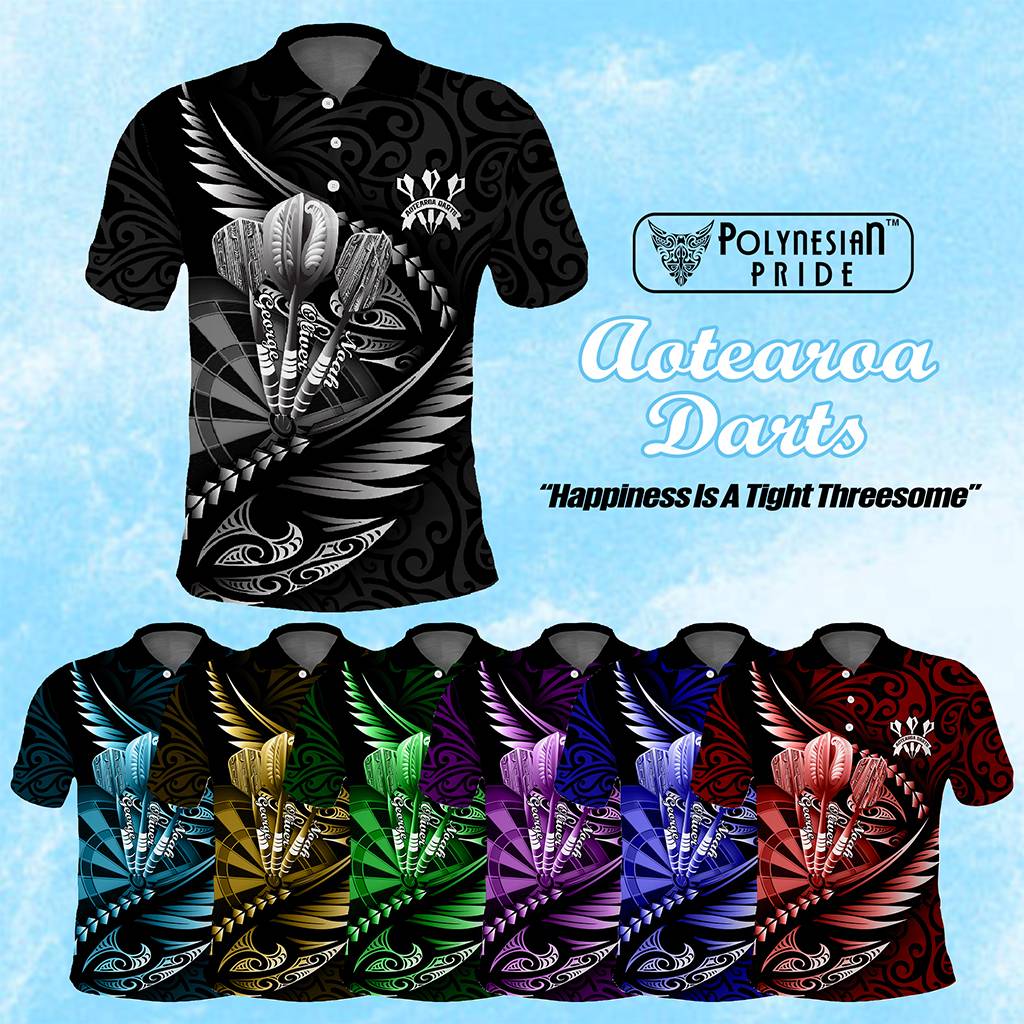 Custom New Zealand Darts Polo Shirt Aotearoa Maori Silver Fern Dart's Name