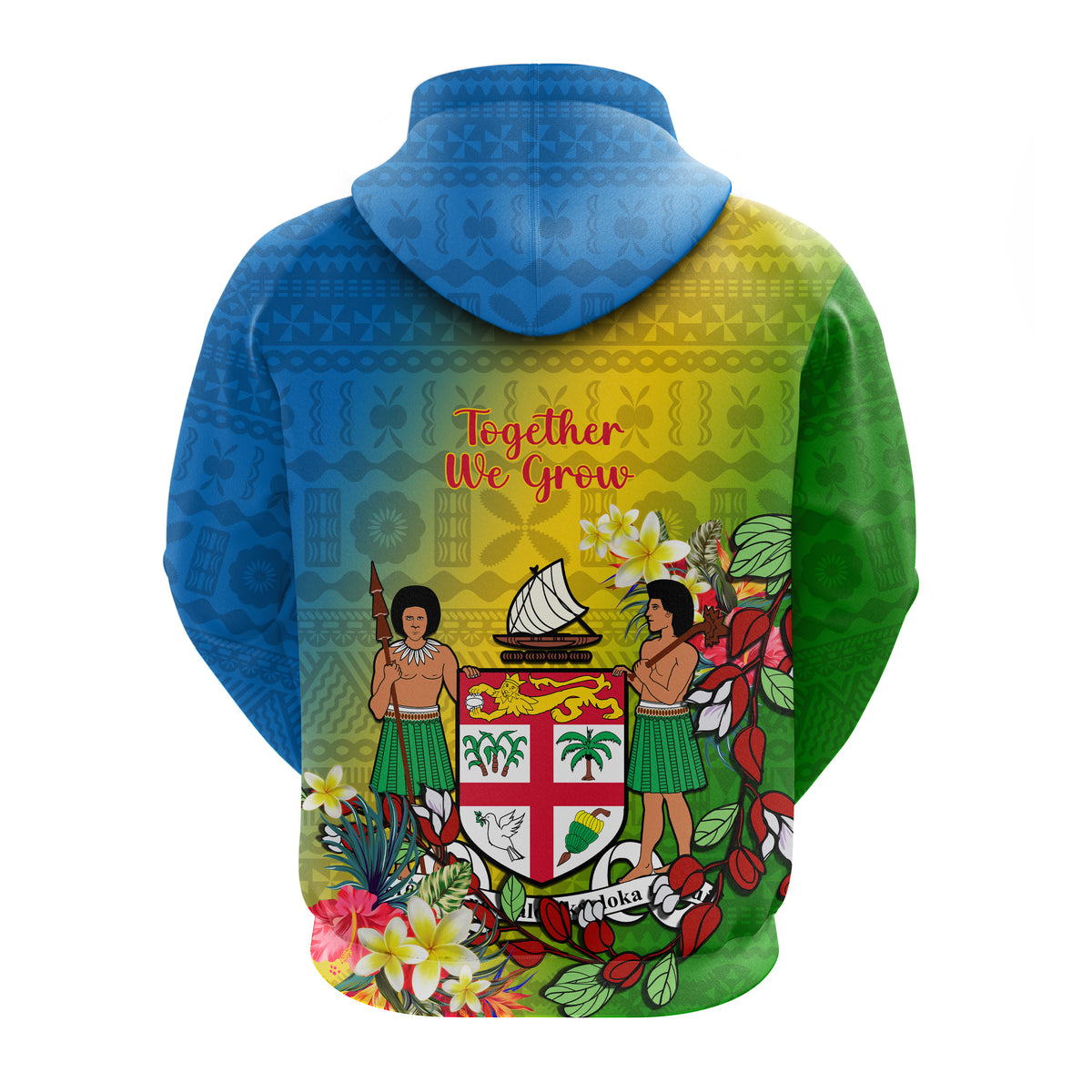 Custom Photo Malampa Fiji Day Hoodie Together We Grow Coat Of Arms Tropical Flowers - Polynesian Pride