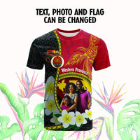 Custom Photo Papua New Guinea Provinces T Shirt Flag With Polynesian Tropical Flowers