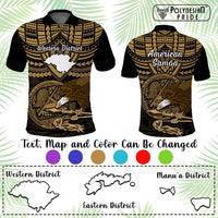Custom American Samoa Polo Shirt Coat Of Arms With Districts Map Polynesian Pattern