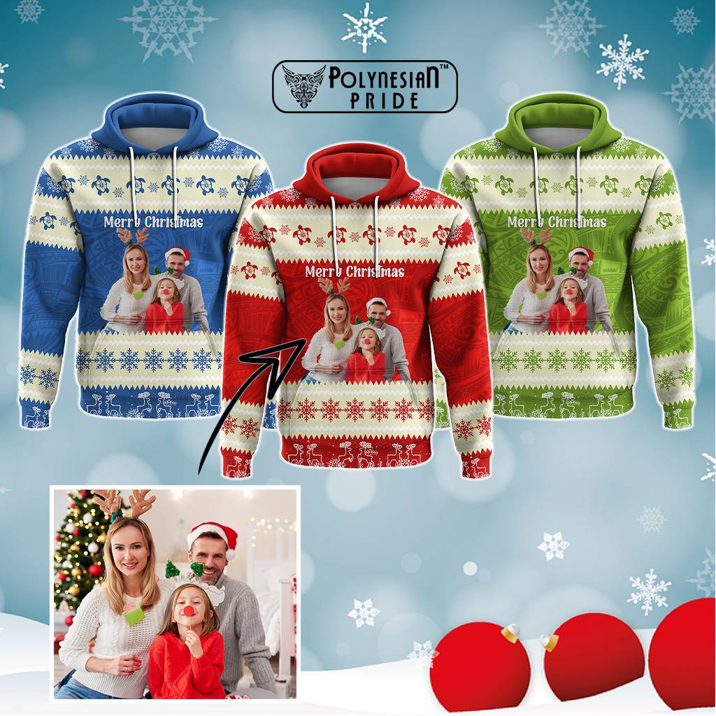 Custom Photo Polynesia Hoodie Xmas Vibes Polynesian Pattern