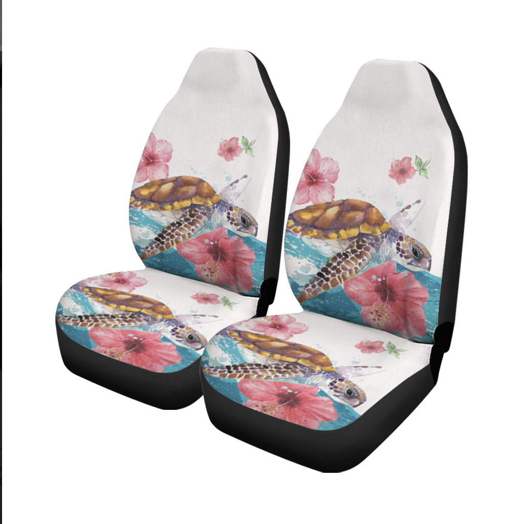 Turtle Hibiscus On Wale Car Seat Cover LT6 Universal Fit White - Polynesian Pride