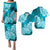 Polynesian Matching Couple Outfit Floral Tribal Puletasi Dress and Hawaiian Shirt Teal LT9 - Polynesian Pride