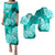 Polynesian Matching Couple Outfit Floral Tribal Puletasi Dress and Hawaiian Shirt Turquoise LT9 - Polynesian Pride