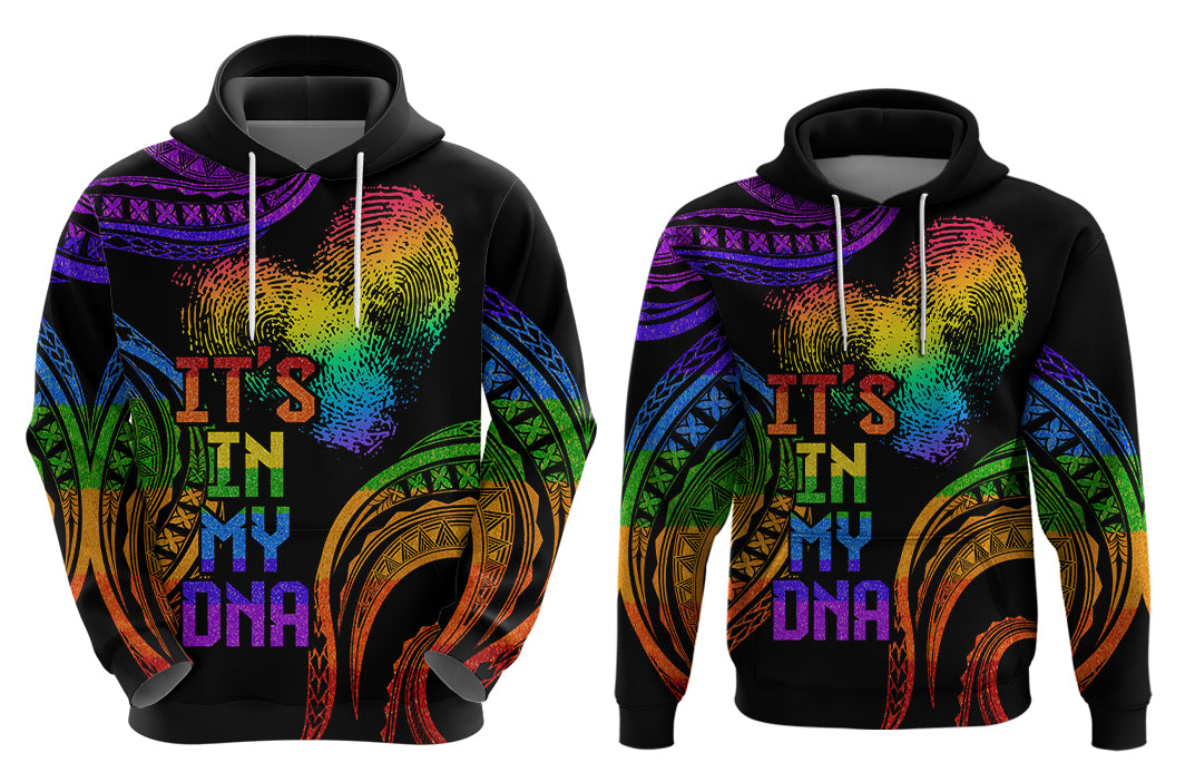 Personalised It's in my DNA Polynesian Valentine Day Couple Hoodie Fingerprint with Color Pride Flag LT9 - Polynesian Pride