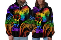 Personalised It's in my DNA Polynesian Valentine Day Couple Hoodie Fingerprint with Color Pride Flag LT9 - Polynesian Pride
