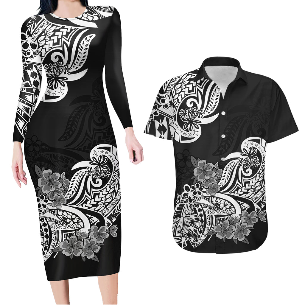 Polynesian Matching Outfit For Couples Floral Tribal Black Style Bodycon Dress And Hawaii Shirt LT9 - Polynesian Pride