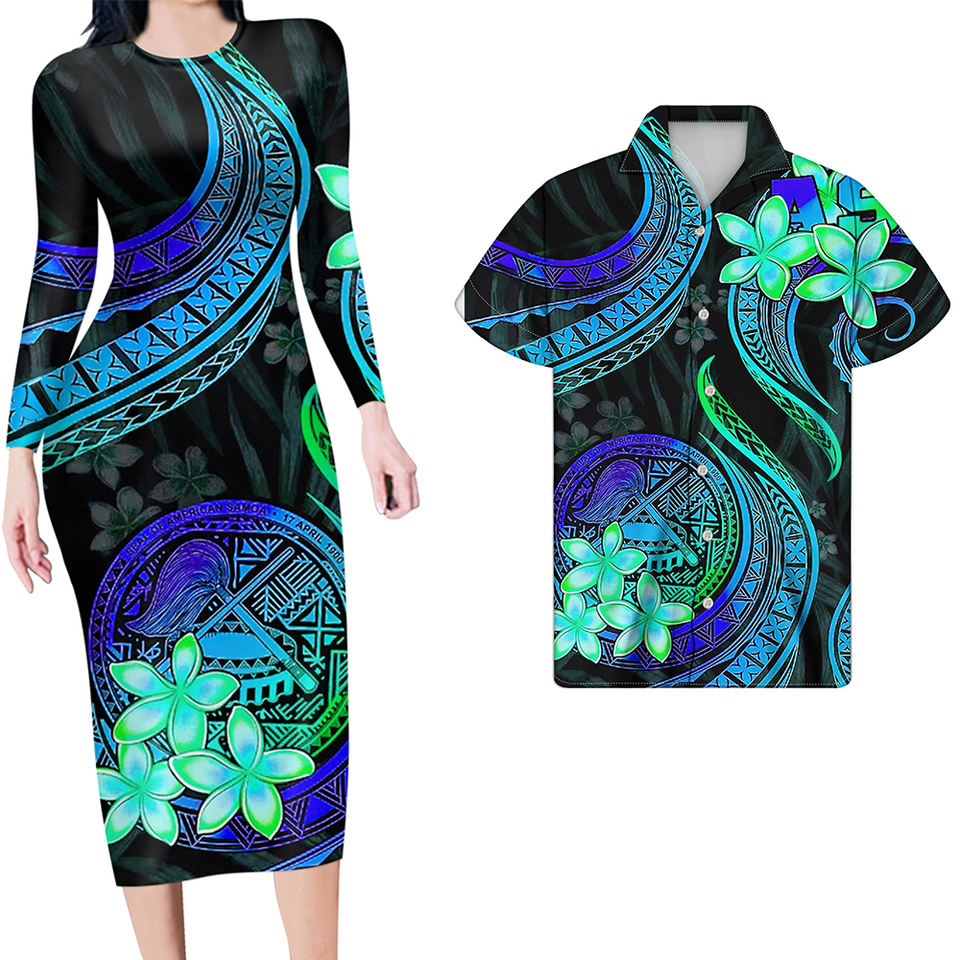 Polynesian Pride Hawaii Matching Outfit For Couples Hawaii Flowers Polynesian Tribal Bodycon Dress And Hawaii Shirt - Polynesian Pride