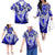 Blue Matching Outfits For Family Polynesian Tribal Hawaii Pattern Off Shoulder Long Sleeve Dress And Shirt Family Set Clothes