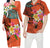 Matching Outfit For Couples Hawaii Tropical Flowers Polynesian Tribal Orange Wave Bodycon Dress And Hawaii Shirt - Polynesian Pride