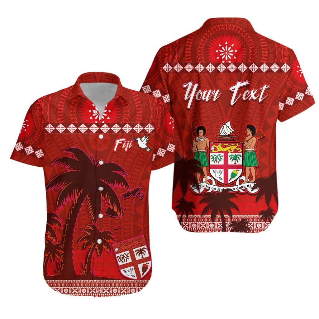 Custom Bula Fiji Matching Hawaiian Shirt and Dress Fijian Tapa Patterns with Palm Tree Red Ver.02 LT13 - Polynesian Pride