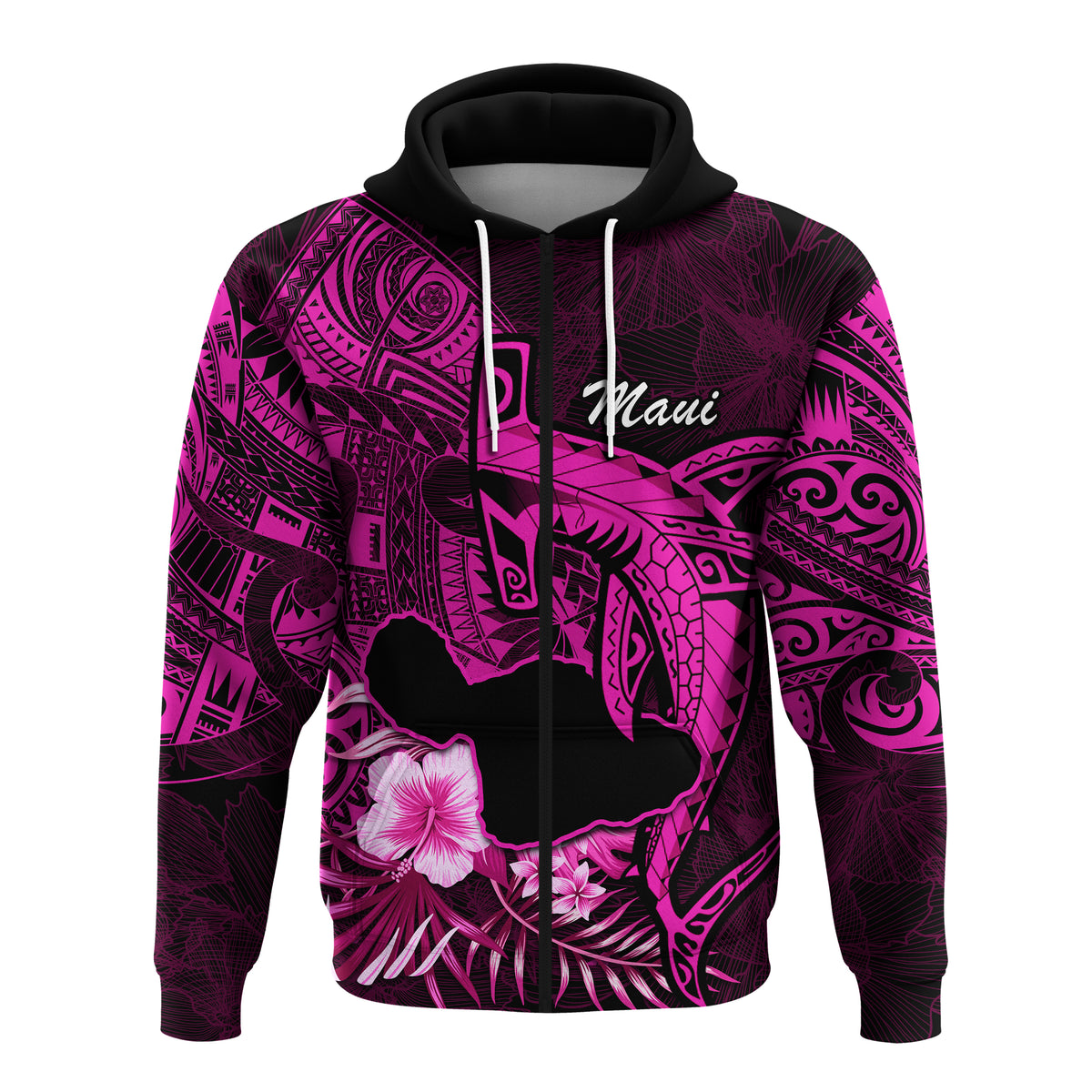 Hawaii Islands Hoodie Maui Map Hawaiian Shark With Tropical Flowers LT14 - Polynesian Pride