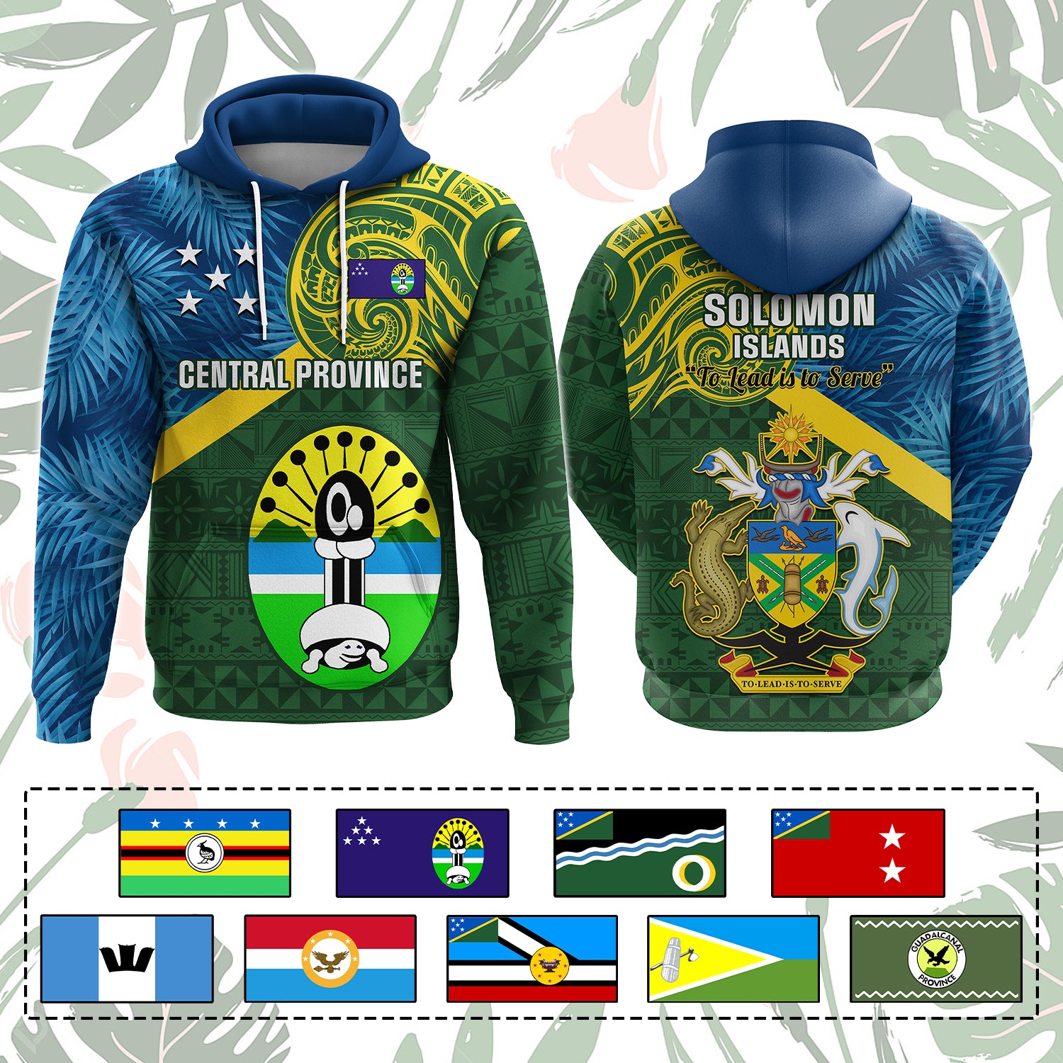 Custom Solomon Islands Provinces Hoodie Coat Of Arms With Flag Unique Version CTM14 Pullover Hoodie - Polynesian Pride