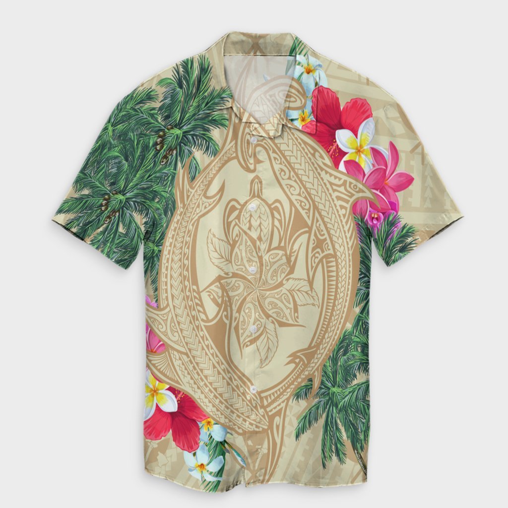 Hawaii Kanaka Maoli Palm Trees Turtle And Sharks Hawaiian Shirt KID Kid Beige - Polynesian Pride