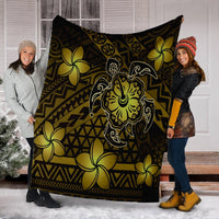 Hawaii Mix Polynesian Turtle Plumeria Premium Blankets Yellow - Polynesian Pride