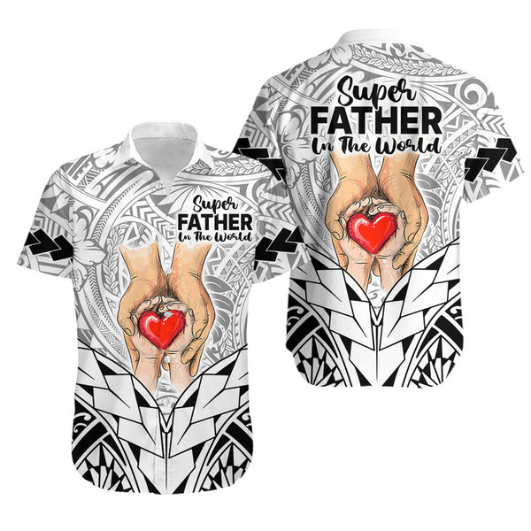 Polynesian Father's Day Gift For Dad Long Sleeve Shirt Super Father In The World - Turquoise Polynesian Pattern LT9 main image 0