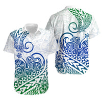 Polynesian Tribal Tattoo Retro Couple Off Long Dress and Hawaiian Shirt Gradient 03 Screen Color LT9 - Polynesian Pride