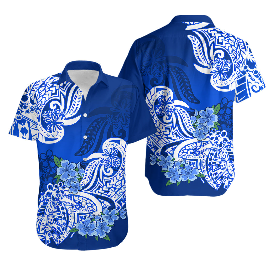 Polynesian Flower Tribal Matching Dress and Hawaiian Shirt Blue LT9 - Polynesian Pride