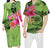 Matching Outfit For Couples Hawaii Tropical Flowers Polynesian Tribal Wave Green Bodycon Dress And Hawaii Shirt - Polynesian Pride