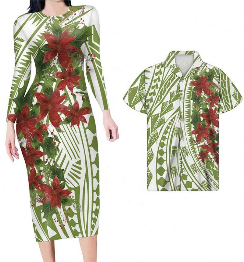 Polynesian Pride Hawaiian Matching Clothes For Couples Hawaii Flowers Bodycon Dress And Tropical Hawaii Shirt - Polynesian Pride