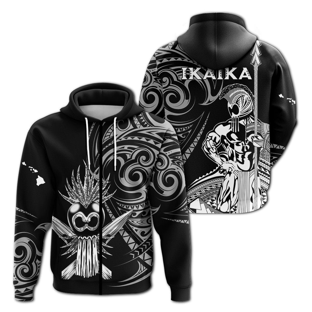 Hawaii Ikaika Warrior Hoodie - LT2 Zip Hoodie Black - Polynesian Pride