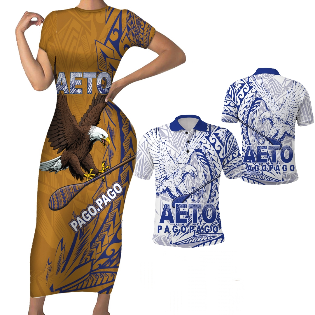 American Samoa Couples Matching Short Sleeve Bodycon Dress and Polo Shirt AETO Pago Pago Wings Style - Polynesian Pride