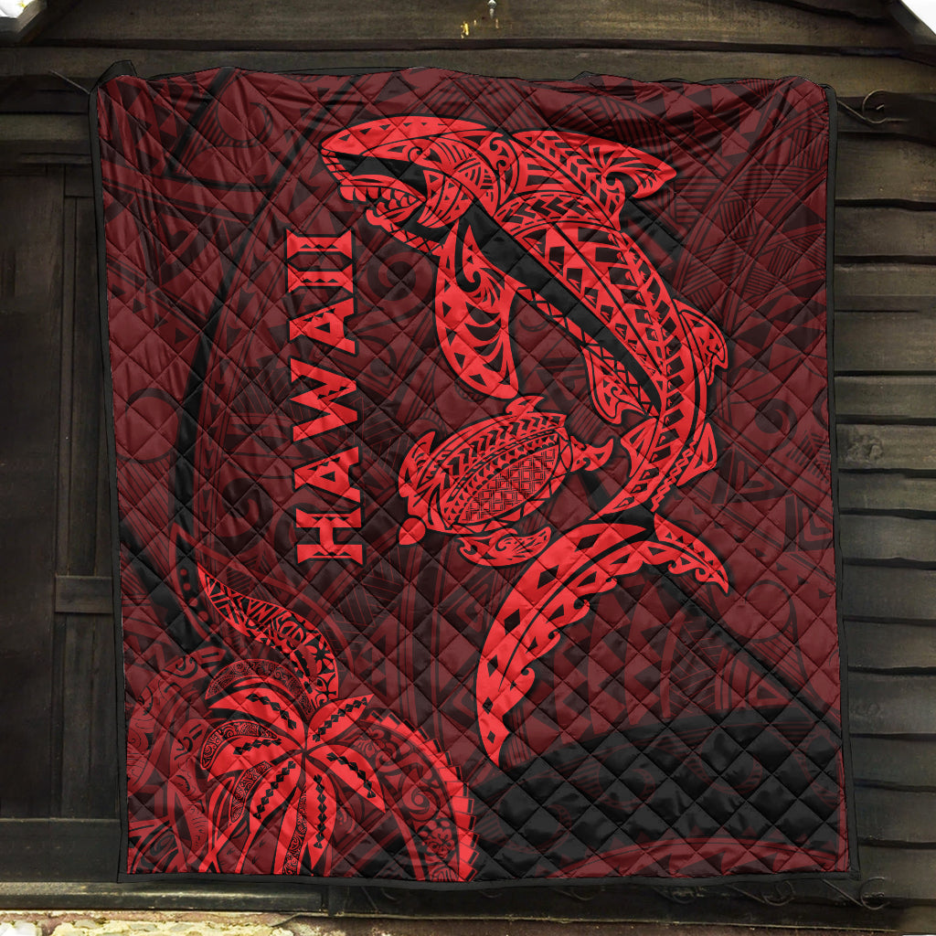 Hawaii Shark and Turtle Quilt With Red Kakau LT9 - Polynesian Pride