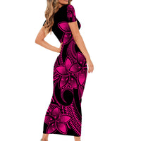 Polynesian Pride Plumeria Flowers Short Sleeve Body Long Dress Polynesian Tribal Pink Vibe LT9 - Polynesian Pride
