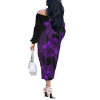 Polynesian Couple Outfits Plumeria Flowers Couples Long Sleeve Dress and Hawaiian Shirt Polynesian Tribal Purple Vibe LT9 - Polynesian Pride