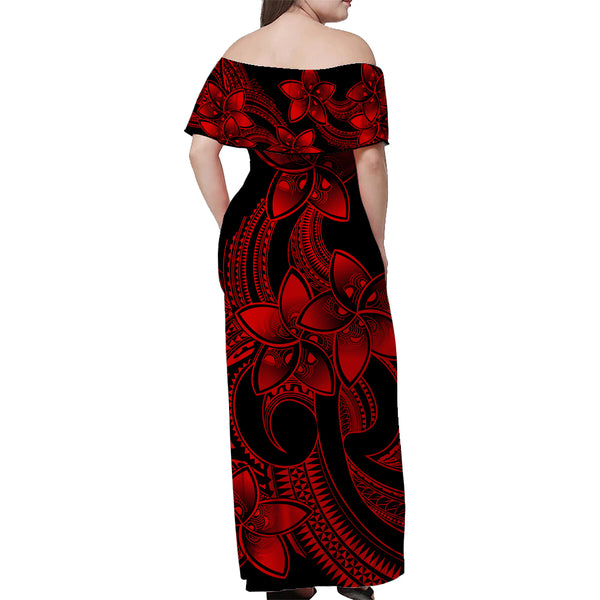 Plumeria Polynesian Off Shoulder Long Sleeves Dress Trending Purple LT6 main image 1