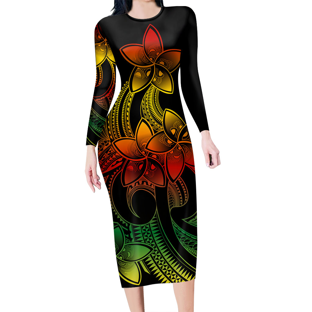 tribal print long sleeve dress Polynesian Pride Plumeria Flowers Long Sleeve Dress Polynesian Tribal