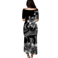 Polynesian Couple Outfits Plumeria Flowers Puletasi Dress and Hawaiian Shirt Polynesian Tribal White Vibe LT9 - Polynesian Pride