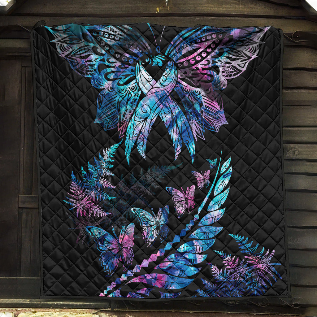 Polynesia Ribbon Butterflies Quilt Silver Fern Breast Cancer With Papua Shell Pattern LT9 Black - Polynesian Pride