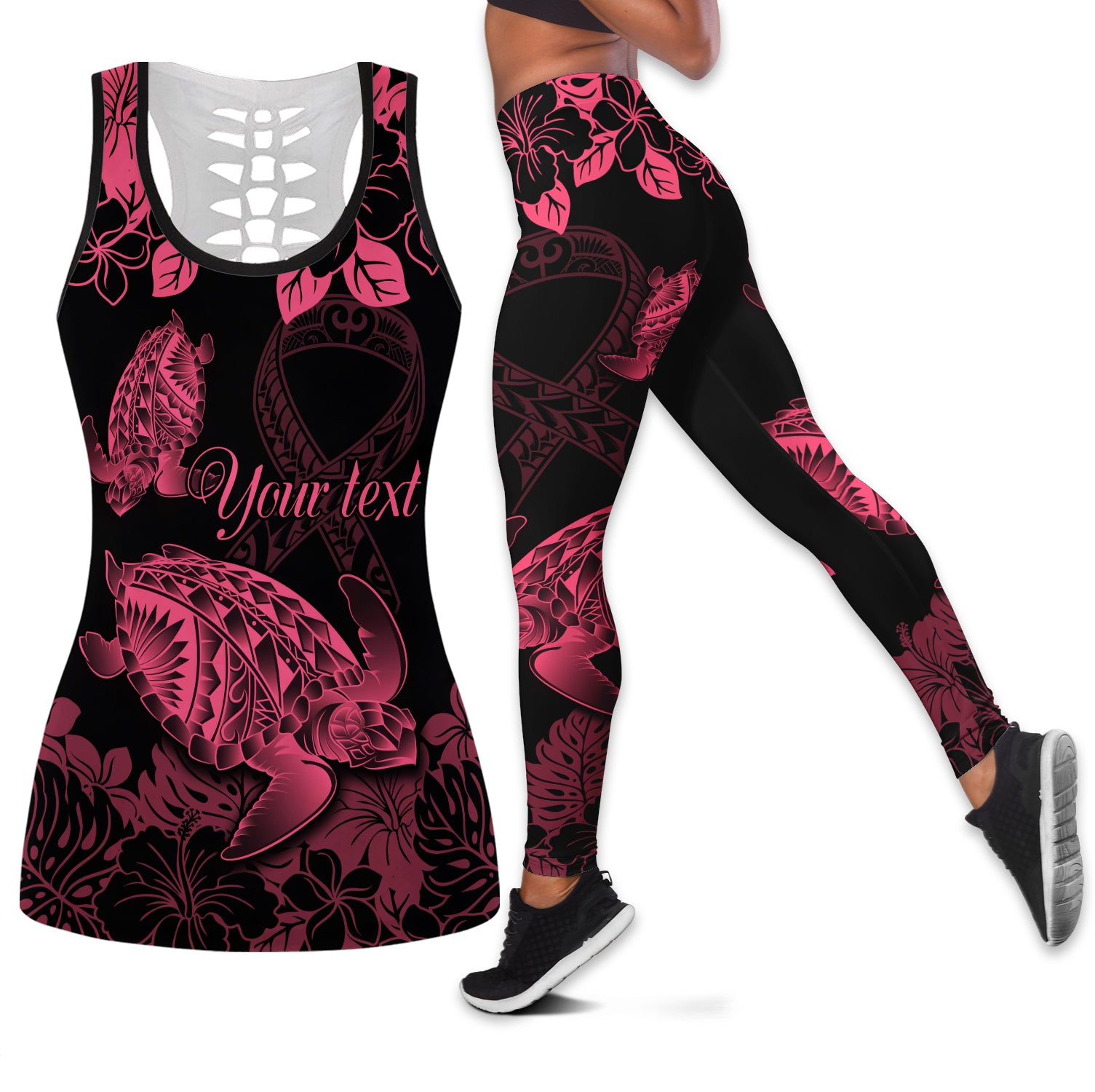 personalised-polynesian-turtle-ribbon-hollow-tank-top-and-leggings-think-pink-breast-cancer-with-pacific-hibiscus