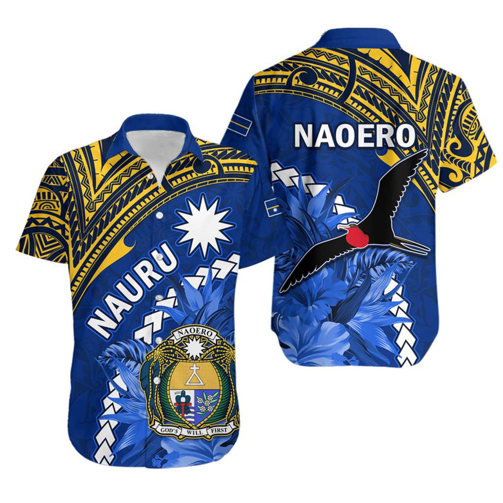 Nauru Coat of Arms Hawaiian Shirt Polynesian With Frigatebird LT9