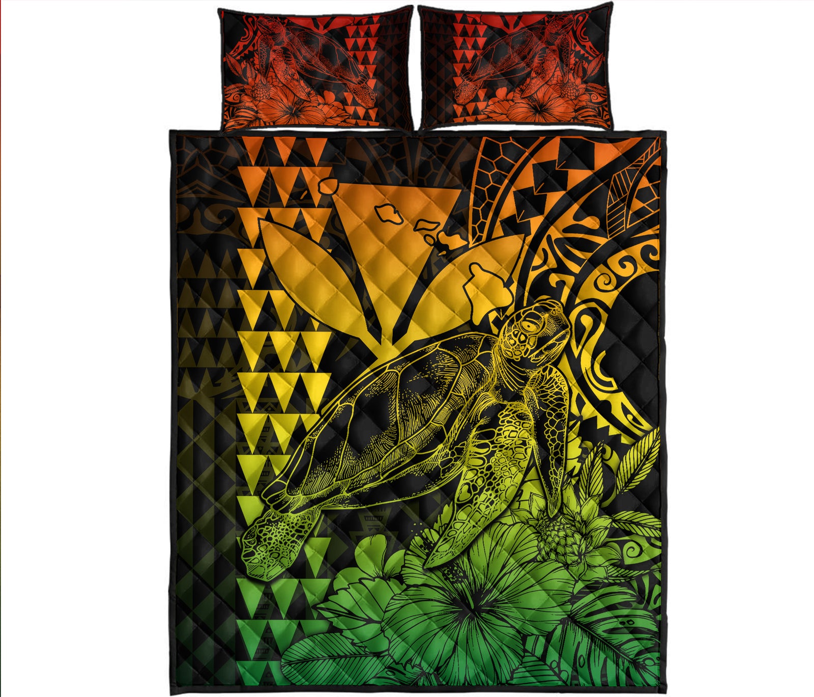 Hawaii Sea Turtle Quilt Bed Set Polynesia Kakau with Kanaka Maoli Reggae LT9 Reggae - Polynesian Pride