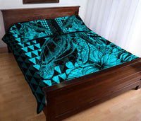 Hawaii Sea Turtle Quilt Bed Set Polynesia Kakau with Kanaka Maoli Teal LT9 - Polynesian Pride