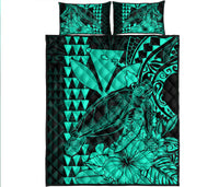 Hawaii Sea Turtle Quilt Bed Set Polynesia Kakau with Kanaka Maoli Turquoise LT9 Turquoise - Polynesian Pride