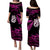 Couples Matching Hawaiian Outfits Matariki New Zealand Puletasi Dress and Hawaiian Shirt Manaia with Paua Shell - Pink LT9 - Polynesian Pride