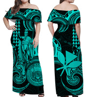 Hawaii Couple Outfit Ideas King Kamehameha Matching Dress and Hawaiian Shirt Paradise of the Pacific Tribal Kakau with Kanaka Maoli Turquoise LT9 - Polynesian Pride